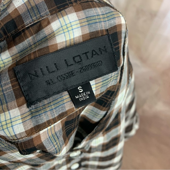 Nili Lotan Judith Mocha Plaid Cotton Button Down Shirt - Picture 11 of 12